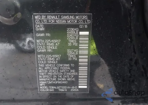 2016 Nissan Rogue Sv from USA, damaged, VIN KNMAT2MT4GP660460